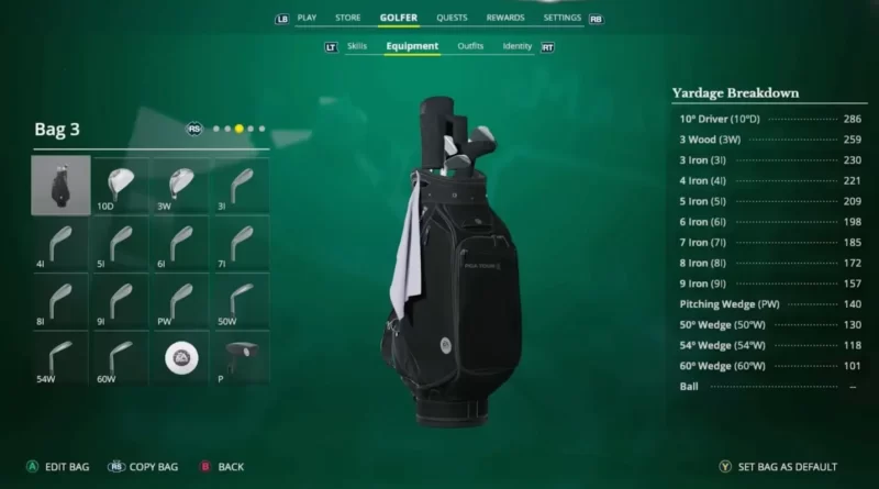 EA Sports PGA Tour 2023: руководство по сумке для гольфа и клюшке